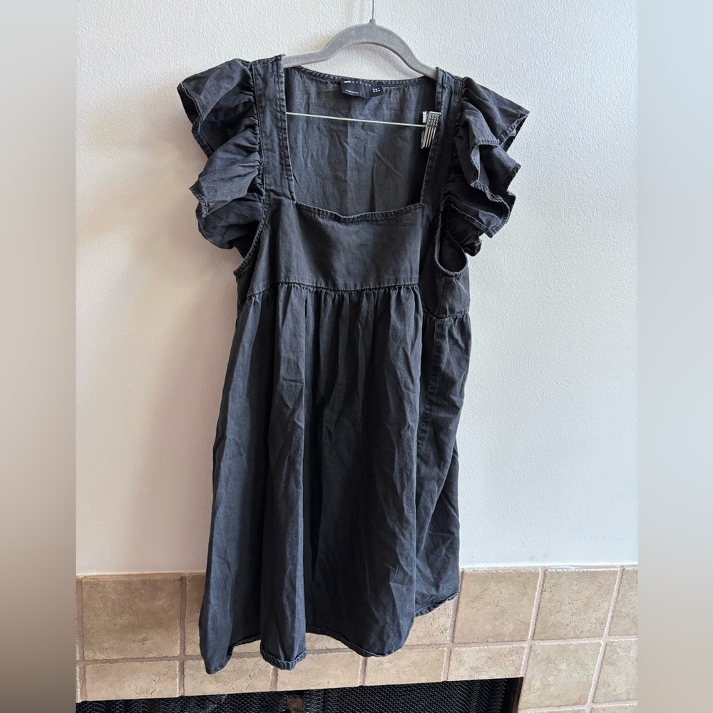 ASOS Charcoal Ruffled Sleeve Top